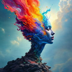 Abstract colorful woman emerging from rocks