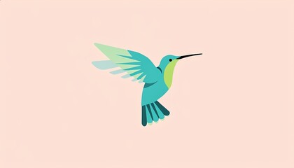 Obraz premium Colorful hummingbird flying with wings outstretched on soft pastel background