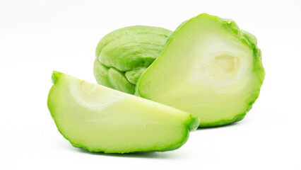 A fresh chayote isolated on a clean white background