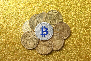 Bitcoin on a metal gold background. cryptocurrency. Iron