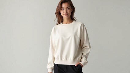 Cream-Colored Crewneck Sweatshirt Effortless Style for Women