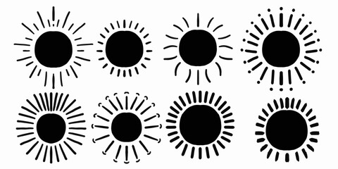 Hand drawn sun vector set. Doodle sun icons collection