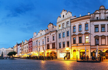 Main square with historical houses and Green Gate in Pardubice, Czech Republic