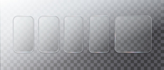 Fototapeta na wymiar Glass frame isolated on transparent background. Vector Plastic screen display, Blank glass bar or panel for your design. UI UX Glass Screen of Mobile Smartphone Device.