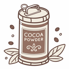 Brown Cocoa Powder Jar Illustration with Coffee Beans and Leaves Design Element vector