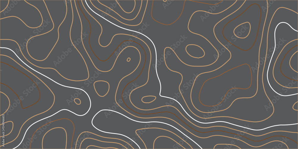Poster futuristic abstract topographic background with neon glow line mapping on dark surface.