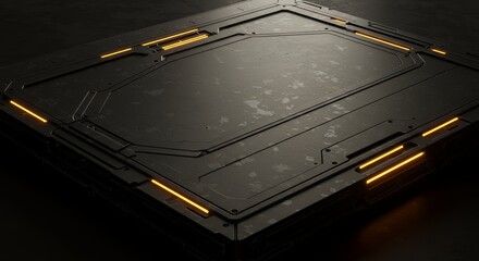 Futuristic Dark Panel with Glowing Orange Lines: Sci-Fi Tech Interface