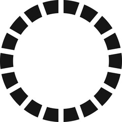 Segments arranged in a circular formation create a preloader or buffer icon, representing an ongoing process or download with a clean, simple design in black and white