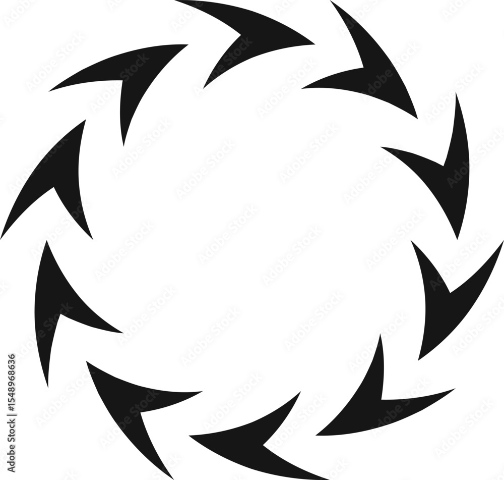 Poster circular pattern of stylized arrows rotating clockwise on white background, ideal for concepts such 