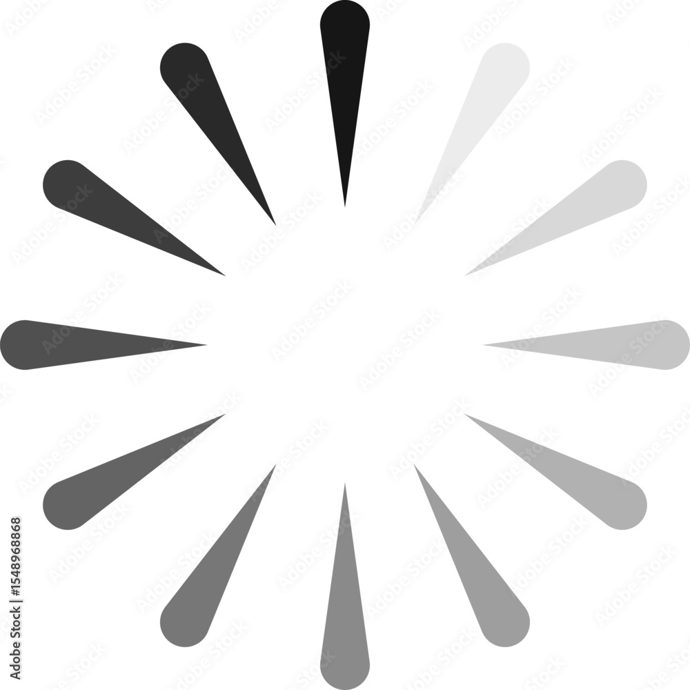 Poster rotating gray and black rays forming a circular loading symbol, indicating buffering or processing, 