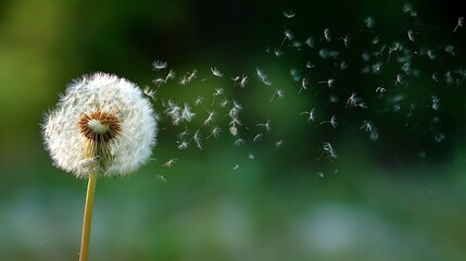 Dandelion Seed Dispersal in Green Field