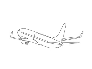 Continuous one line drawing of flying airbus or plane. Aeroplane fly outline illustration. Editable vector.