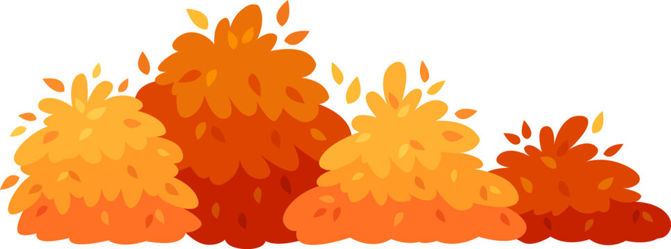 Cartoon style autumnal bushes with falling leaves creating a warm and inviting atmosphere, perfect for seasonal projects and nature themed designs