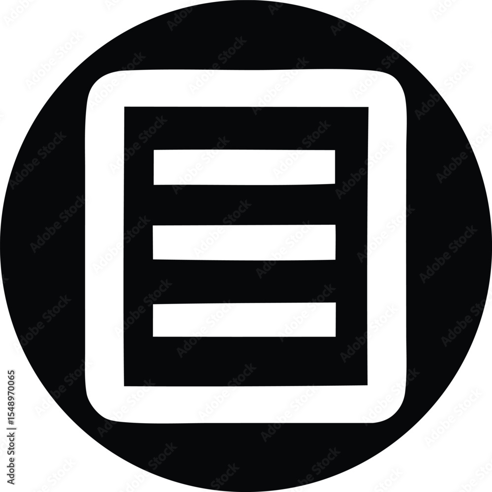 Poster black circle with white square and three horizontal lines icon graphic simple graphic featuring blac