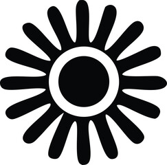 Abstract Black and White Sunburst Design Element Graphic stylized sunburst image featuring central circle surrounded radiating petals The design simple yet striking