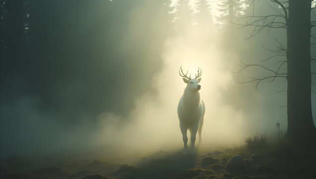 Spirit Guide Animal spirit emerging from mist emerging through dimensional mist, representing the silent wisdom and supportive presence of a spiritual 