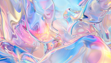 mesmerizing abstract composition with translucent glass fluid forms in iridescent shades