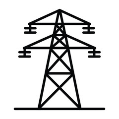 High-voltage electricity pylon icon, power grid, energy transmission