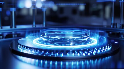 Futuristic digital display with blue illumination and circular technology