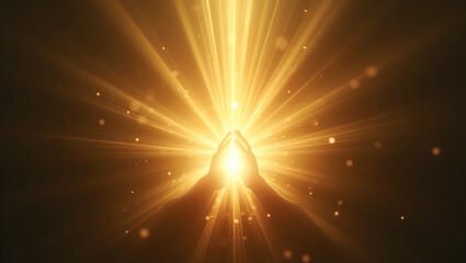 Spirit Guide Radiant chest emitting golden rays in a timeless still space, with radiant streams of light flowing outward, representing a spiritual awakening