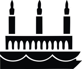 Stylized Three Candle Structure on a Watery Base black and white graphic structure with three tall candle like objects atop platform with arched