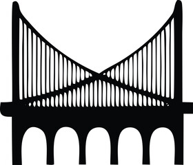 Stylized Black and White Silhouette of a Suspension Bridge graphic representation suspension bridge rendered simple black silhouette against white background The design