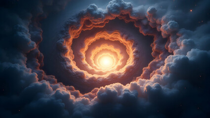 Spirit Guide Spiral vortex made of stars set against a swirling nebula sky, marking the moment of spiritual breakthrough and dimensional transition