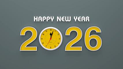 New Year 2026 Creative Design Concept with clock - 3D Rendered Image	
