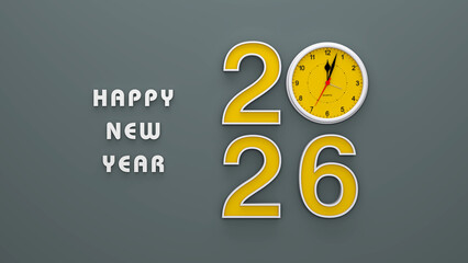 New Year 2026 Creative Design Concept with clock - 3D Rendered Image	
