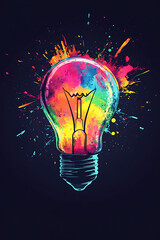 Vibrant light bulb illustration with colorful splashes, representing creativity and innovation