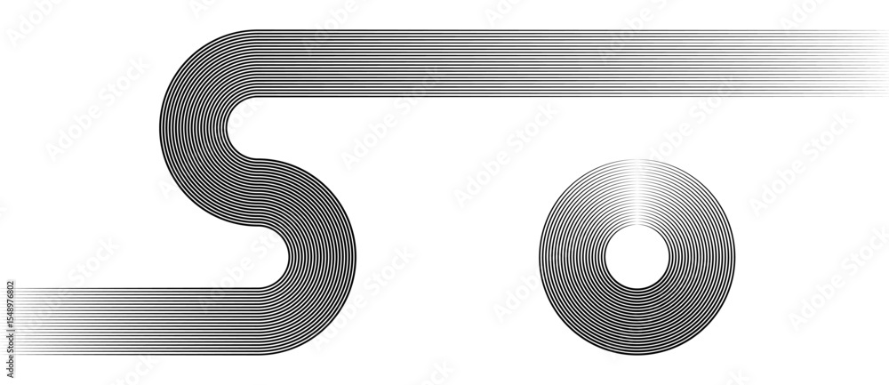 Poster striped vector background with black parallel lines on white background. letter s and letter o conce
