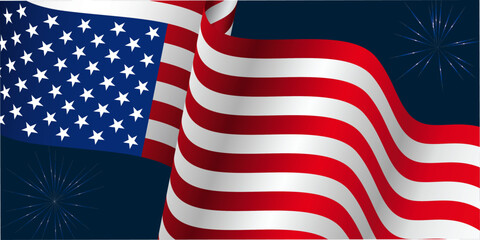 Happy Independence Day 4th of July banner poster and card design template. USA flag with blue background. 