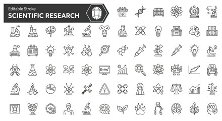 Scientific Research Icon Sheet 70+ Editable Line Icons for Presentations and Designs