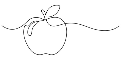 Continuous line drawing of apple, Single one line art of apple fruit vector, Continuous one line drawing apple vegan fruit on a white background vector illustration, Apple fruits continuous one line. 
