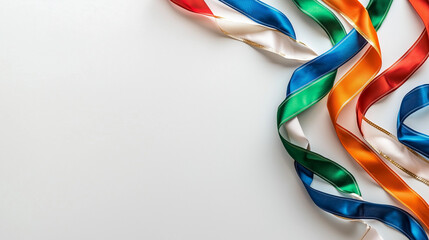Colorful tricolor ribbons on white background with copy space. background for Indian Independence Day.