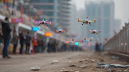 Autonomous Drone Fleet Navigating Urban Airspace for Automated Operations