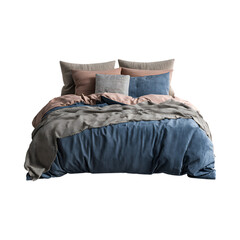 Luxury Linen Bedding Dusty Blue  Rose Comforter Set against transparent background