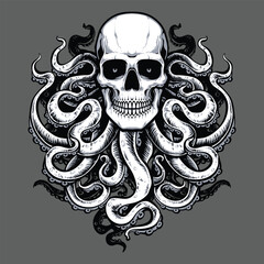 monster skull octopus vector illustration