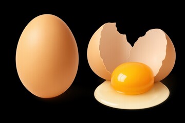 3D egg and broken egg with visible yolk Realistic vector set of cooking ingredient