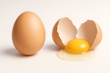 3D egg and broken egg with visible yolk Realistic vector set of cooking ingredient