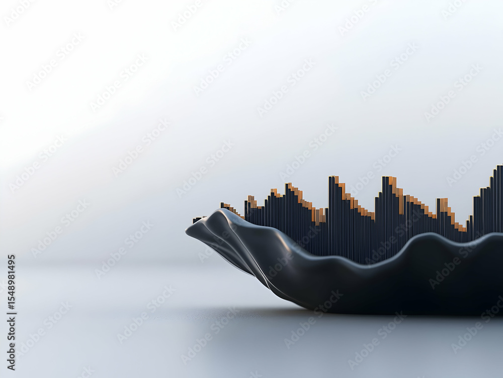 Poster abstract black shell-shaped object with golden bars