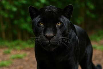 Black jaguar Panthera onca in closeup view Powerful wild cat presence