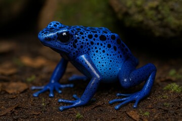 Blue poison dart frog with vivid skin color Isolated exotic amphibian species
