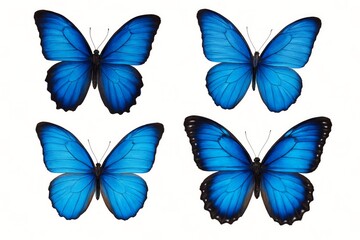 Obraz premium Blue tropical butterflies isolated on white background Elegant and vibrant wings