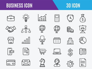 Set of 30 Business icons. Business and Finance web icons in line style. Money, contact, Simple flat vector.