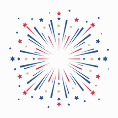 Explosive Celebration: A vibrant burst of celebratory fireworks radiates outwards, adorned with red, white, and blue accents, perfect for patriotic holidays and festive occasions.