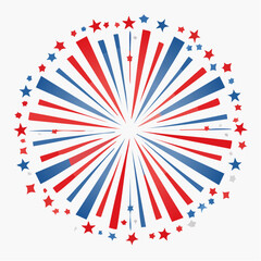 Fototapeta premium Festive Fireworks: A vibrant display of fireworks explodes in the sky, showcasing red, white, and blue colors and star-shaped elements, perfect for celebratory events. 