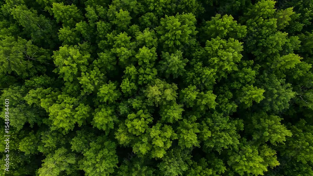 Poster aerial view of dense green forest with lush treetops natural pattern and rich texture from above