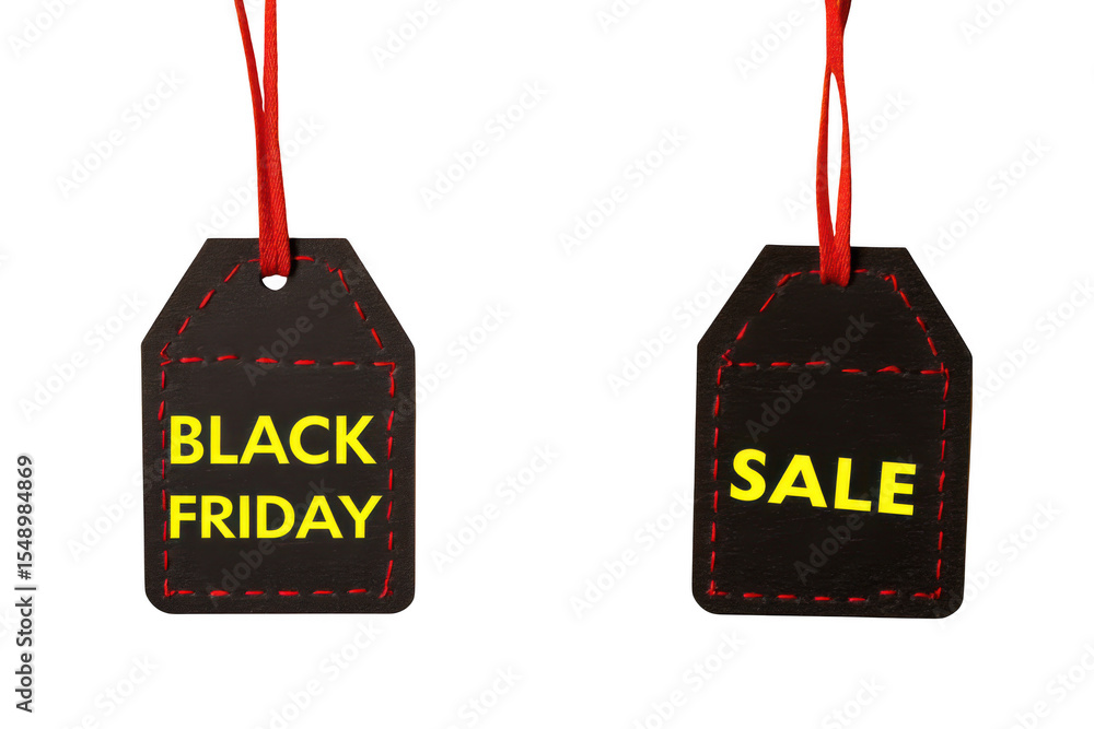 Poster black friday sale tags isolated on transparent background with red string