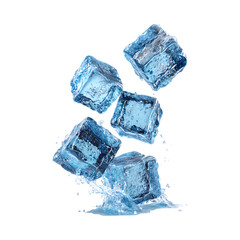 Obraz premium Falling Ice Cubes Crystal Clear Water Splash Cold Drink Photography against transparent background